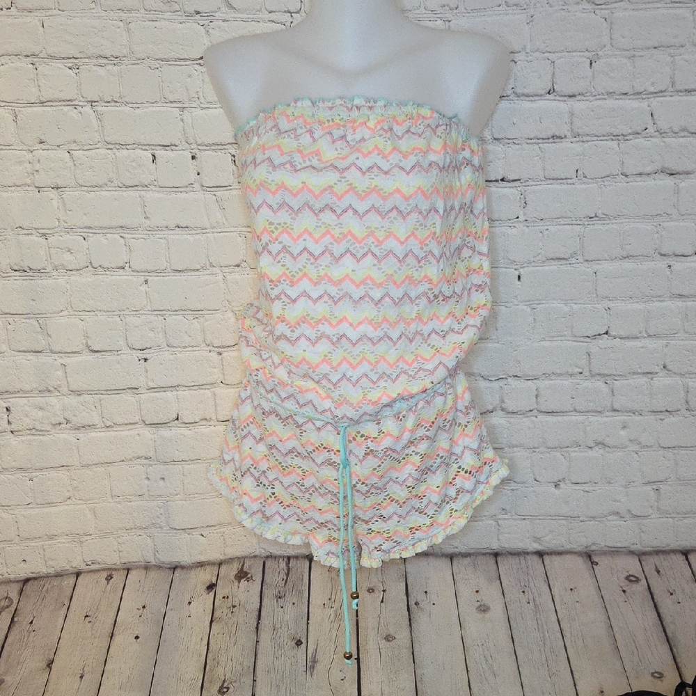 Strapless Chevron Lace Romper in Pastel Colors